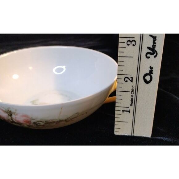 Favorite Bavaria Hand-Painted 4.5" Two-Handle Tea Cup, Pink Flowers Gold Accents - Picture 10 of 16